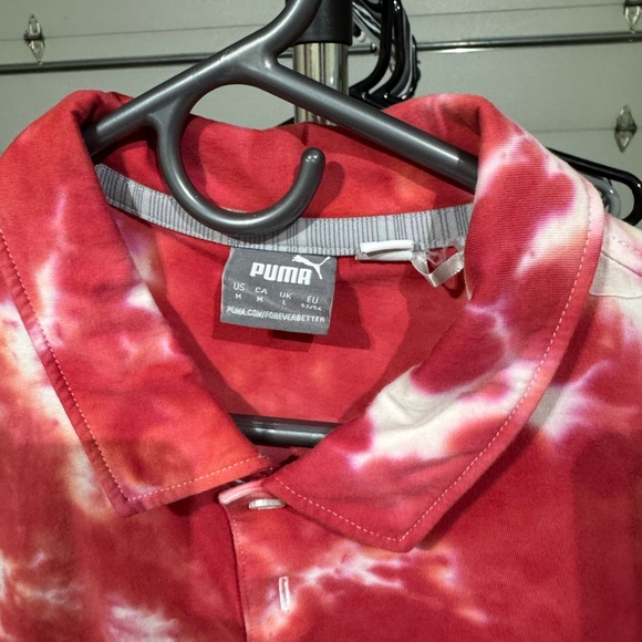Puma Men's Red and White Tie-Dye Polo Shirt - Picture 2 of 4
